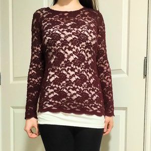 ✨SALE: 3 for $15!✨ Burgundy Lace Long-Sleeve Shirt